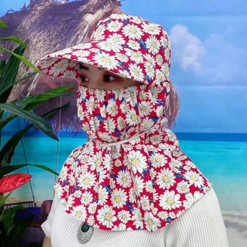 23. New summer cotton silk small floral sunscreen hats, working in the field, versatile sunshades, outdoor neck protection, face protection, tea hats
