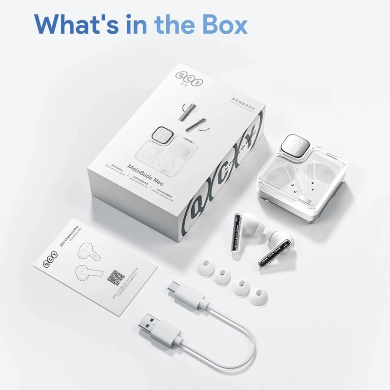 QCY T31 MeloBuds Neo Earbuds Bluetooth 5.3 LED Power Digital Display Transparent TWS Dual-Connection Wireless Earphones. 