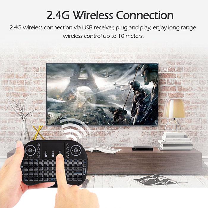 I8-B Wireless Rechargable Backlit Mini Keyboard With Touchpad Mouse - For Android Tv Box / Smart Tv Box - Keyboard - Wireless Keyboard RGB Lighting. 