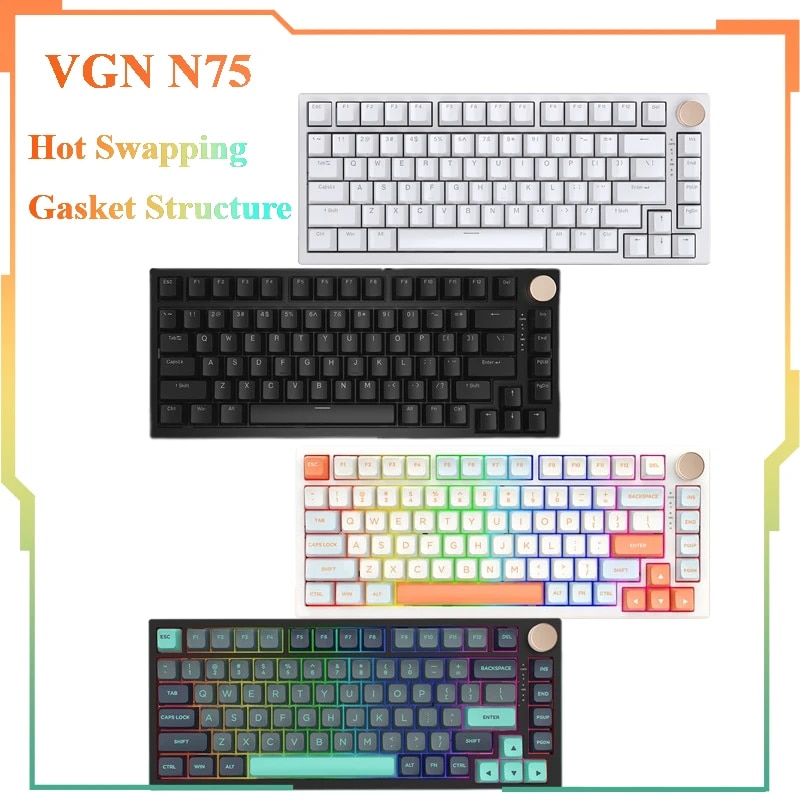 Vgn N75 Wireless Mechanical Keyboard 75 % 82 Keys Three Mode Bluetooth Wireless 2.4g Wired Hot Swap Rgb Gasket Gaming Keyboard