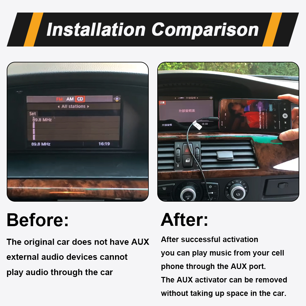 PEMP E60 Aux Activator Car Radio Aux Adapter for BMW 5 Series E60 E61 E63 E64 Open Aux Audio of Original install android Screen. 