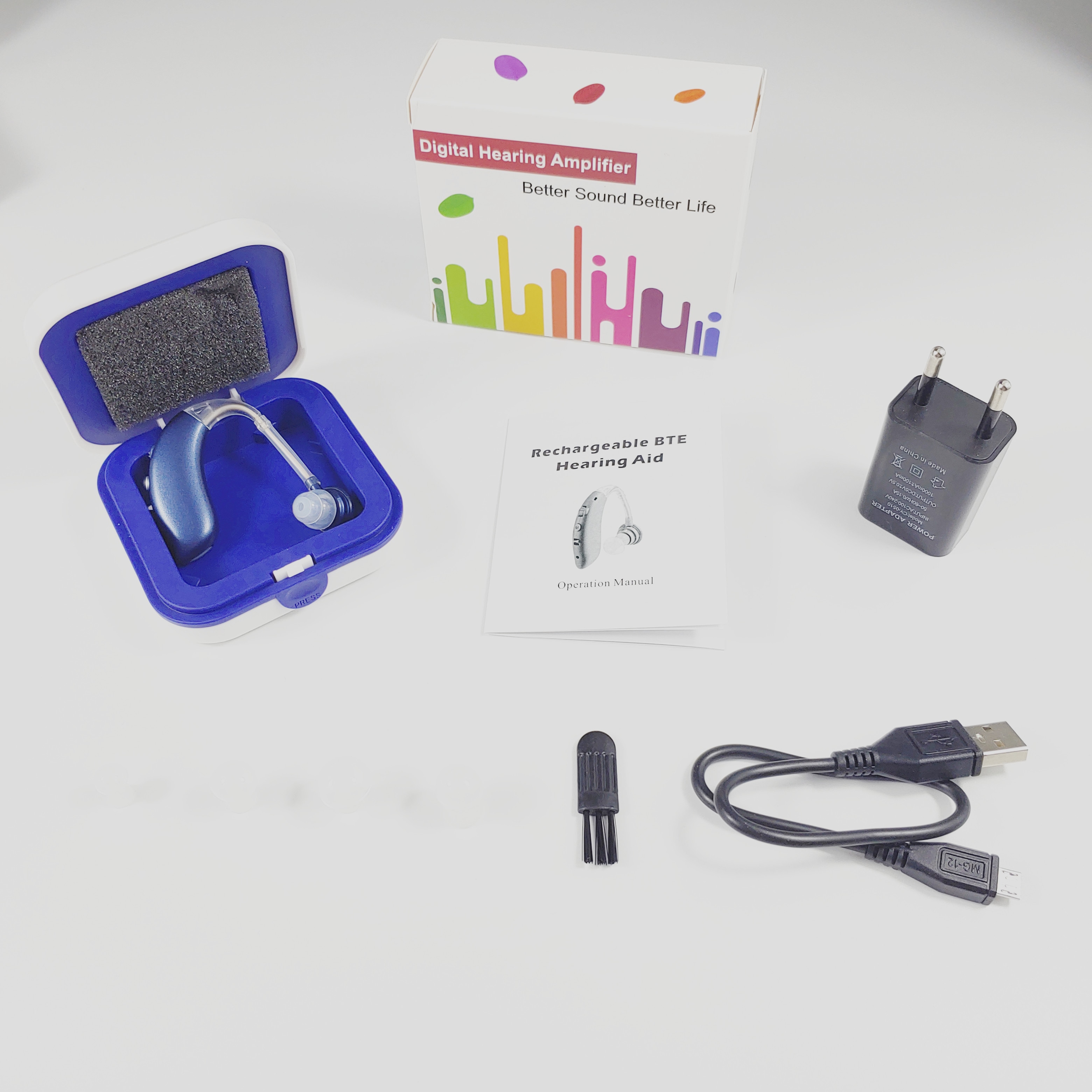 Mini Rechargeable Hearing Aid Digital BTE Hearing Aids Adjustable Tone Sound Amplifier Portable Deaf Elderly digital Hearing Aid  blue. 
