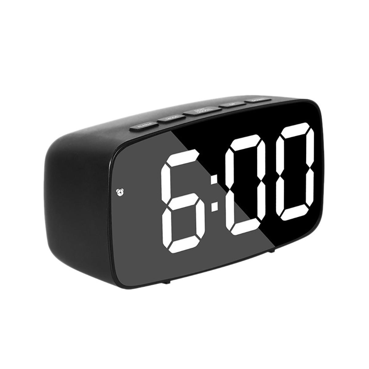 Smart Digital Alarm Clock Bedside,White LED Travel USB Desk Clock with 12/24H Date Temperature Snooze for Bedroom,Black