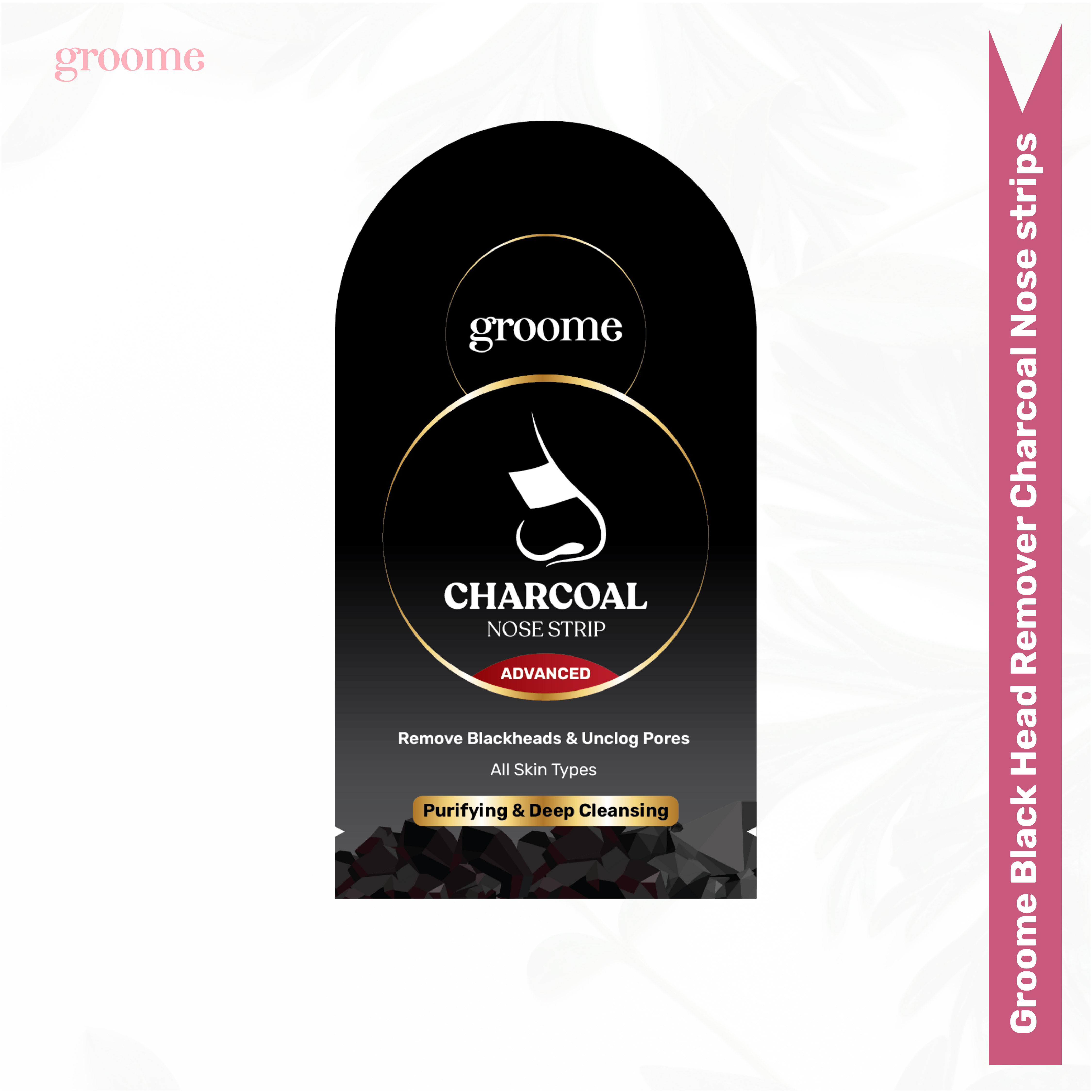 Groome Black Head Remover Charcoal Nose strips (6 pieces) blackhead whitehead removing excess oil control pore minimizing easy-to-use one strip solution