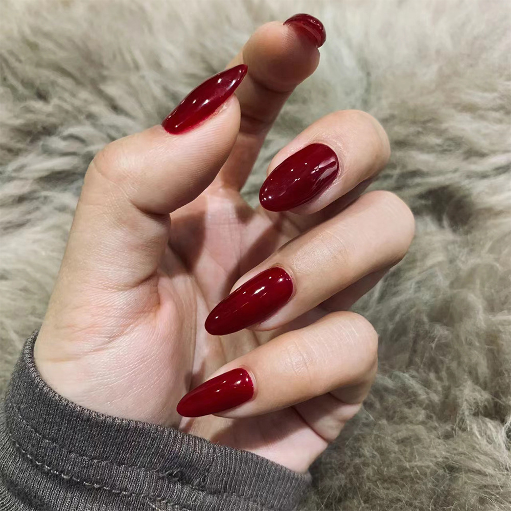 30pcs Vintage Red Nails Almond Shape Autumn Winter False Nails Press On Long Round Artificial Nail Atmosphere Nail Tip. 