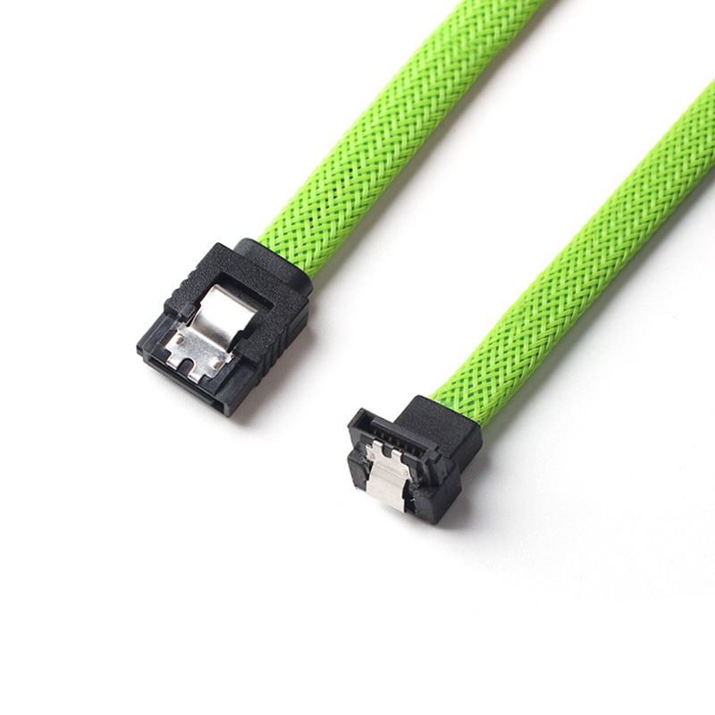 2 Pcs 50CM SATA 3.0 III SATA3 7Pin Data Cable Right Angle 6Gb/S SSD Cables HDD Hard Disk Data Cord with Nylon Sleeved (White with Green). 