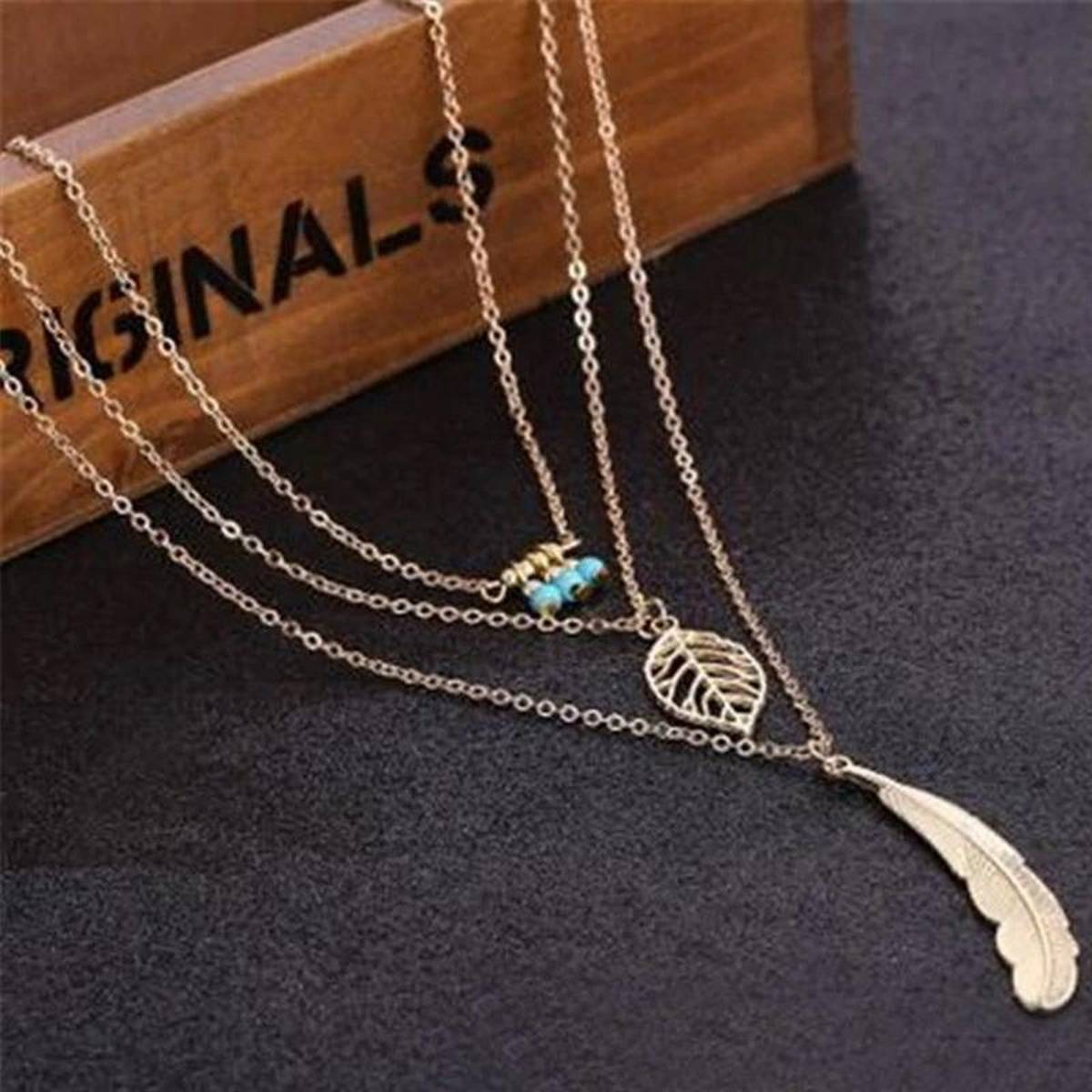 Fashion Feather Leaf Long Chain Necklace for Women Bohemian Ethnic Multi-layered Beaded Necklace Statement Jewelry