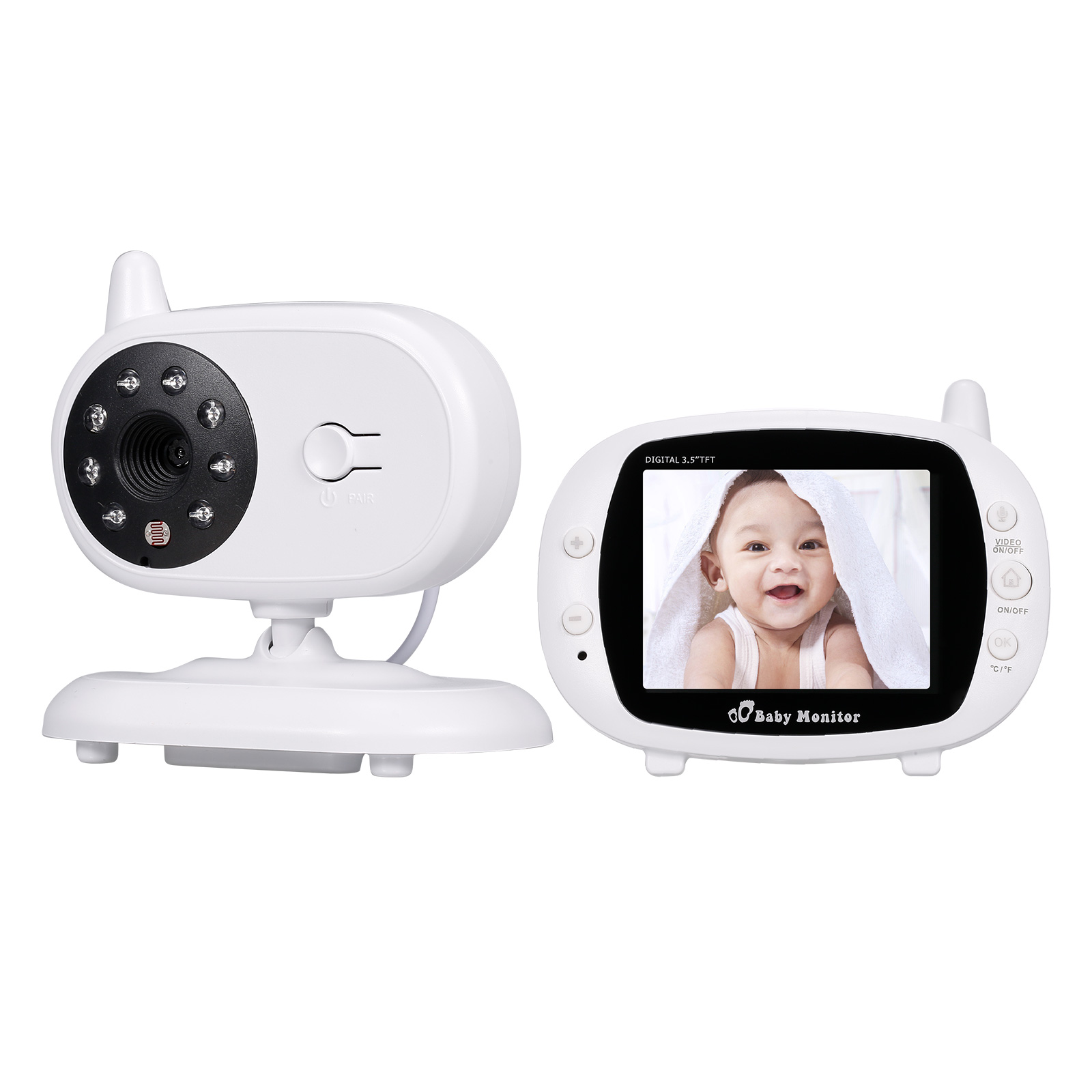 Wireless Audio Baby Monitor Digital Video Baby Monitor 3.5-Inch Color TFT with 5 Lullabies Infrared Night Vision Two-way Talk Back Temperature Detection. 