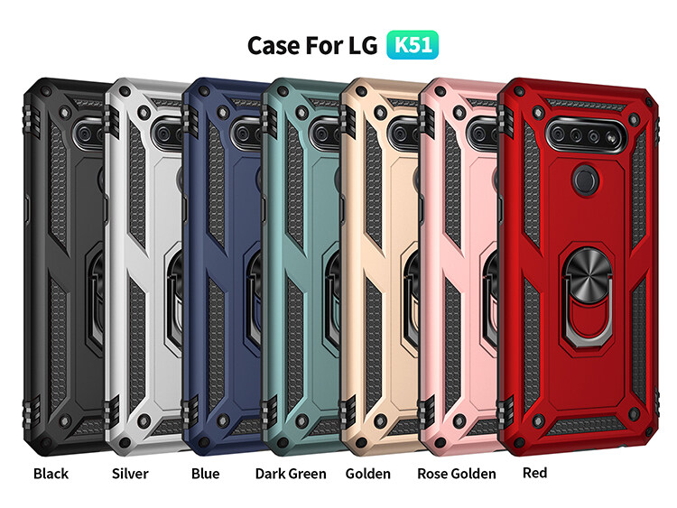 Lereach For LG K51 / Q51 Mobile Phone Case TUP+PC Hard Ring Car Ring Bracket Shockproof Back Cover. 