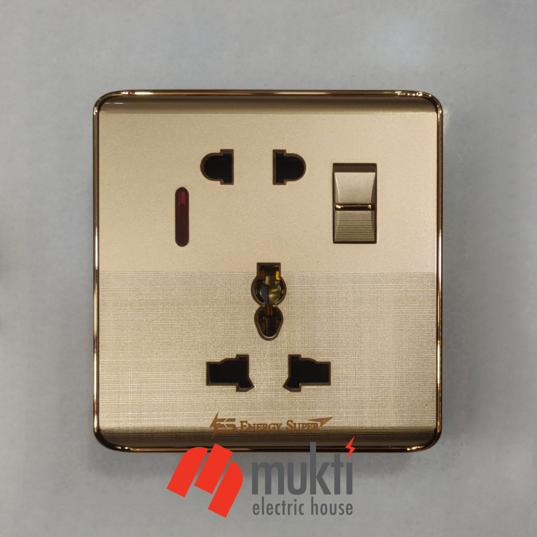 Energy Super Premium Gold Series 13A Five Pin Multi Universal Socket with Switch 5Pin Two Pin and Three Pin. 