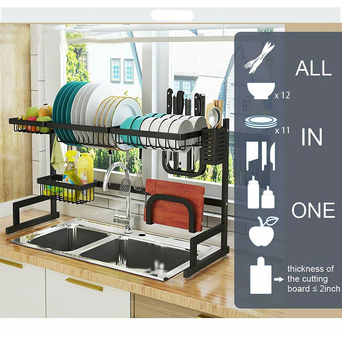 Black 85Cm Kitchen Shelf Organizer Dish Drying Rack - Keep Your Countertop Clutter-Free With This Convenient Rack