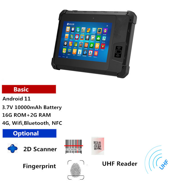 Rugged Android Tablet 8 Inch Fingerprint UHF RFID Reader Inventory Warehouse Barcode Scanner Robust Industrial Tablet. 