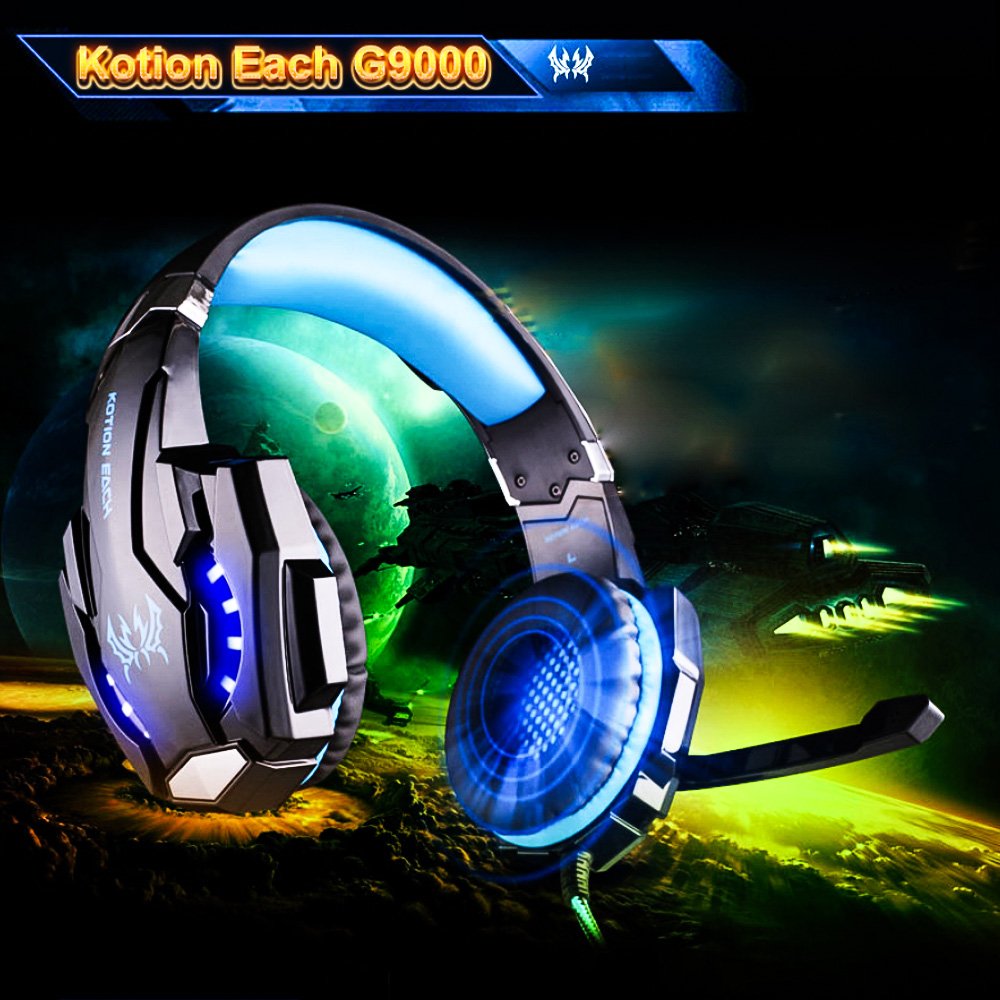 KOTION EACH G9000 3.5Mm Noise Reduction Gaming Headset Replacement For PC & Laptop with RGB Light - Blue