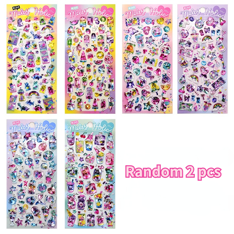 2 pcs/lot Kawaii Animals Dessert Candy 3D Crystal Decor Stickers Scrapbooking Diy Journaling Stationery Diary Sticker Gift