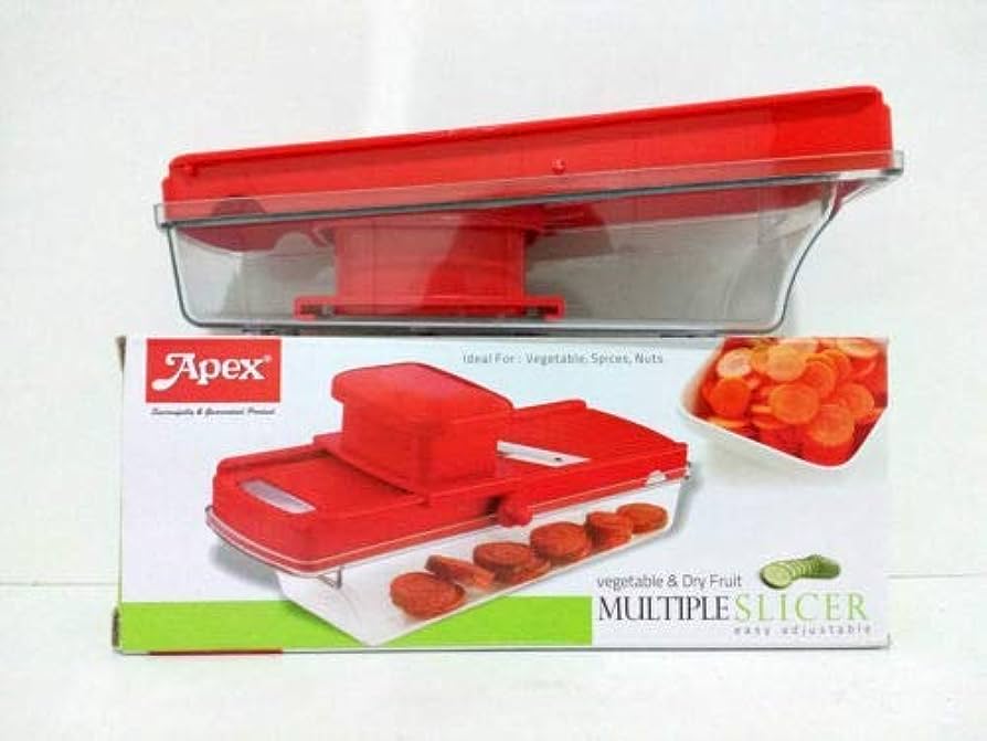 Apex Plastic Multiple Slicer, easy adjustble vegetable & dry fruit cutter-Red
