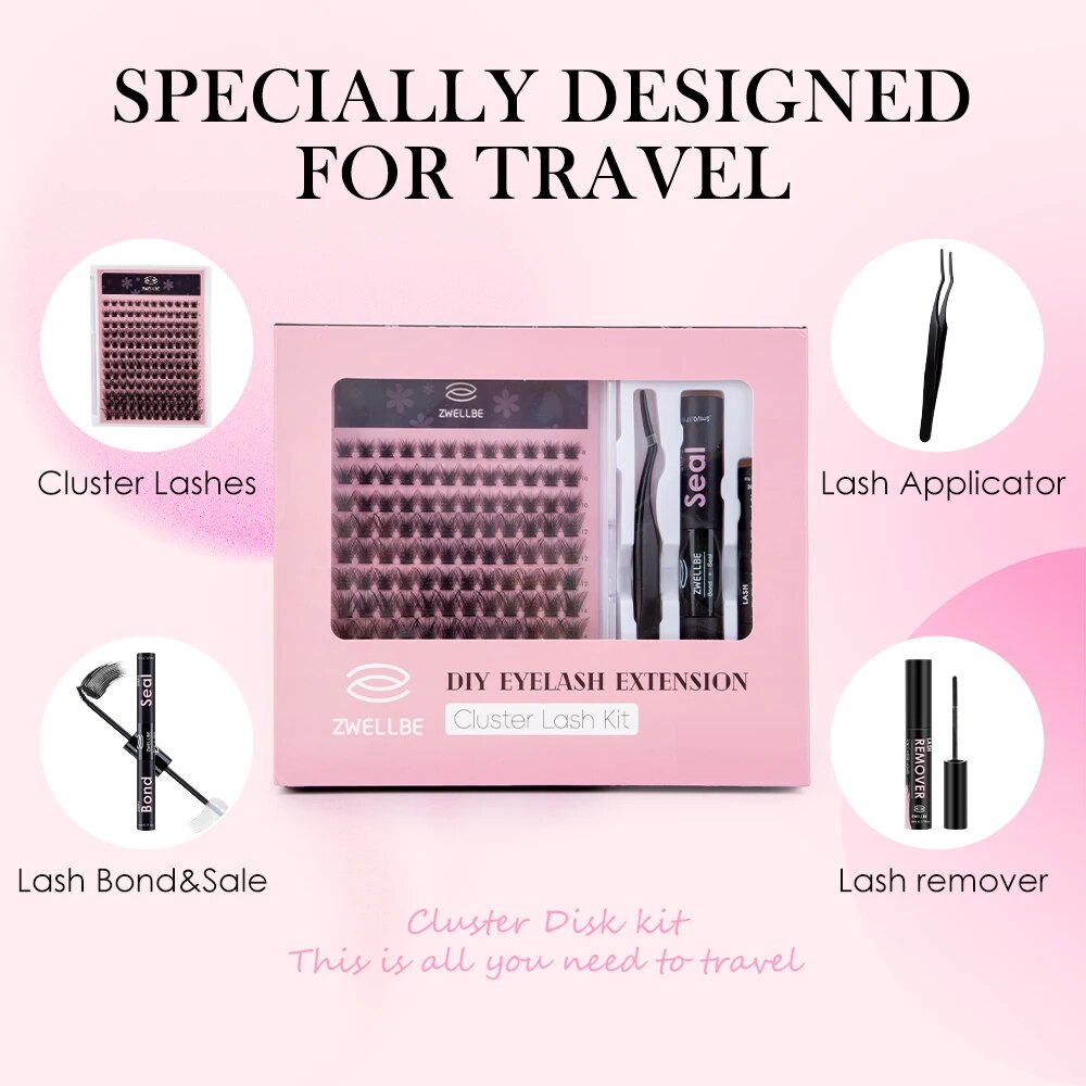 DIY Eyelash Extension Kit at Home, 144pc Individual Lashes Kit Natural Lash Clusters D Curl Wispy Lash Kit with Lash Glue Makeup. 