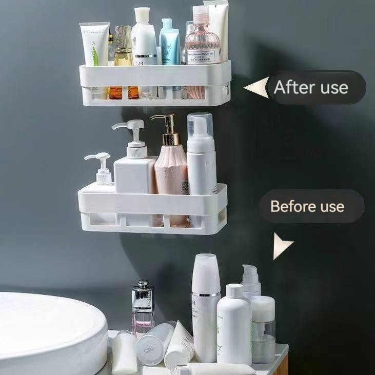 2PCS Bathroom Storage Rack Self-adhesive Newly Upgraded and Reinforced Shelves Kitchen Wall Corner Organizer Seasoning Bottle Rack Household Organizer Accessories