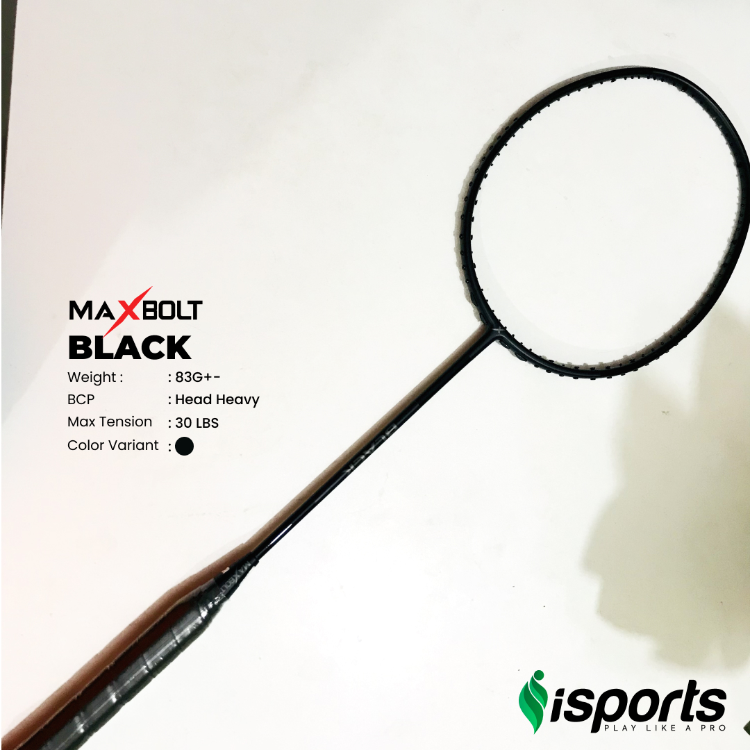 Malaysia Imported Maxbolt BLACK with Apacs String &  FREE Grip Badminton Smash Racket- iSports
