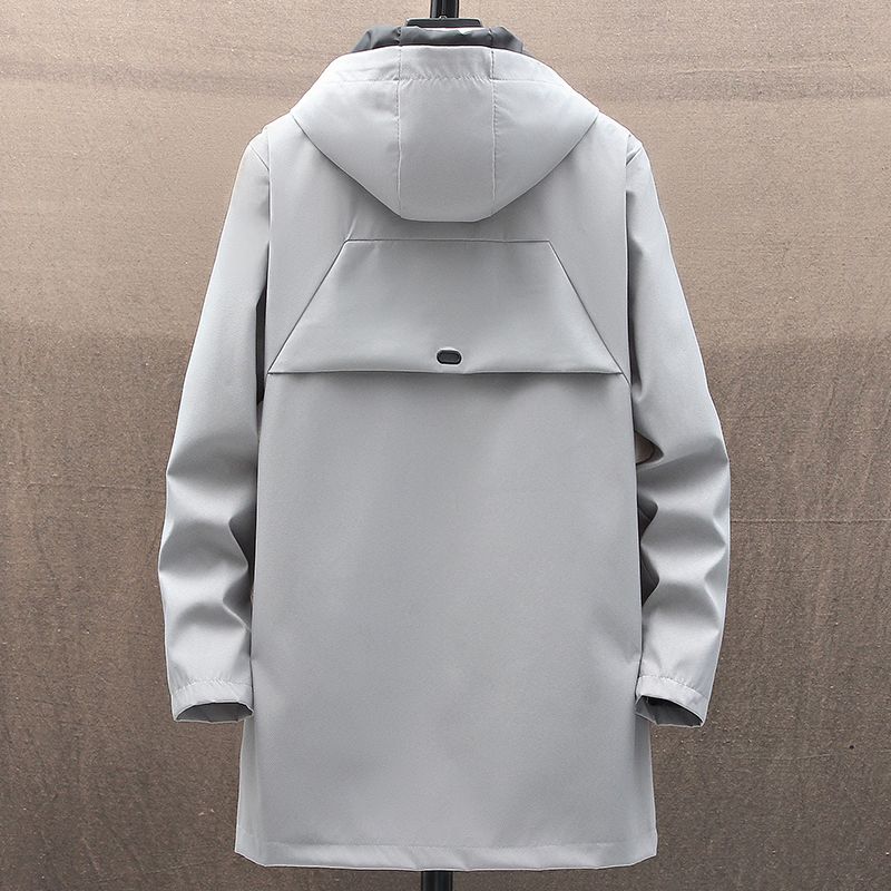 Men's Duster Mid-Length Coat Spring and Autumn Thin Hooded Jacket Trendy All-Match Coat Men's Clothing Handsome Top. 