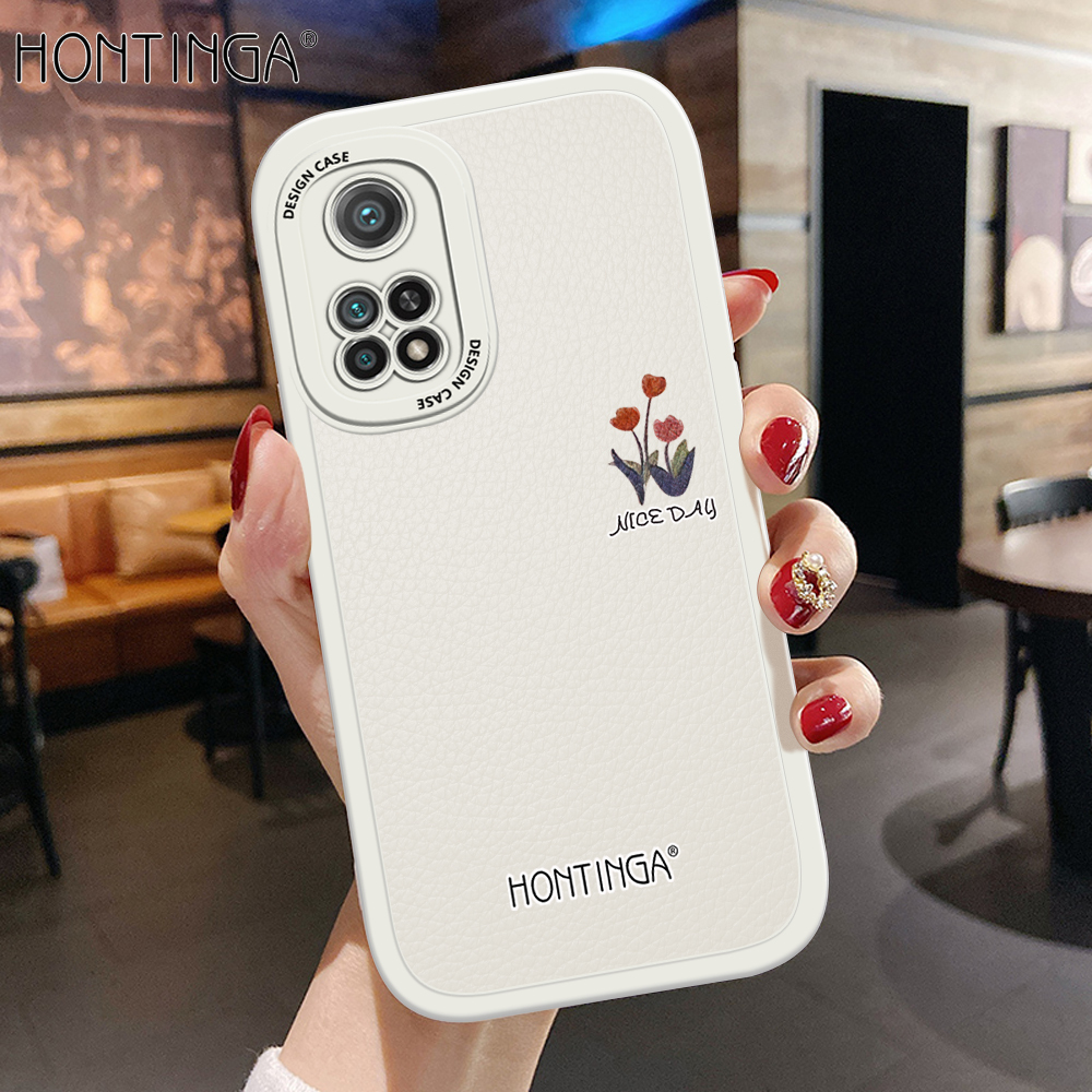 Hontinga for Xiaomi 10T 10T Pro Back Cover PU Leather Simple Colorful Phone Case Soft Silicone Edge Mobile Cover