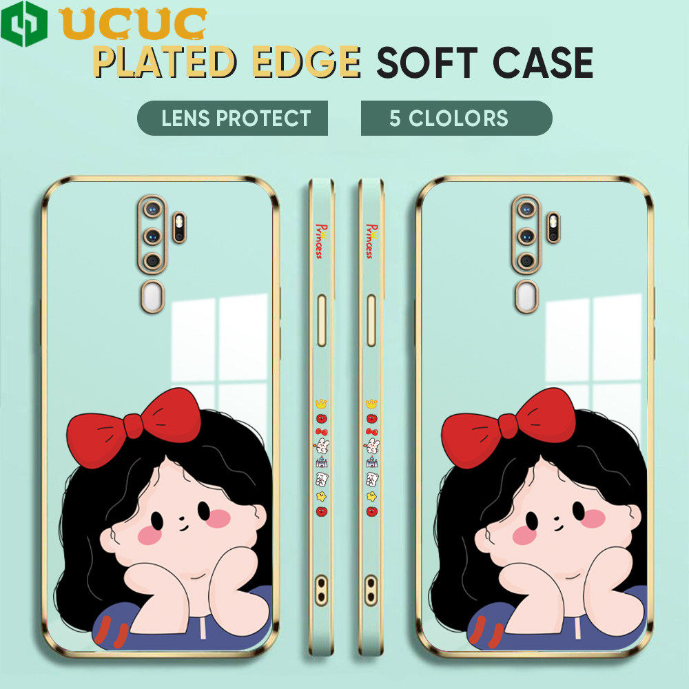 UCUC for OPPO A9 2020 A5 2020 Back Cover + Free Lanyard Cute Gir Luxury 6D Plating Case Side Pattern Soft Silicone Square Phone Cases. 