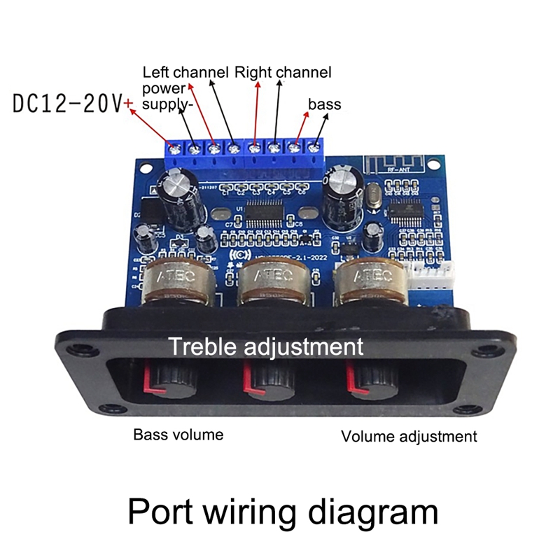 2.1 Channel Digital Power Amplifier Board 2X25W+50W Bluetooth 5.0 Subwoofer Class D Audio Amplifier Board DC 12-20V. 