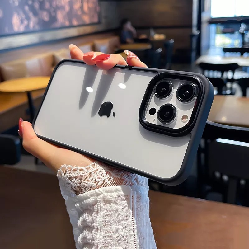 For Apple Iphone 12 Hard Transparent Clear Shockproof With Metal Camera Protection With Metal Buttons Fashion Simple Phone Casing Anti-Fall Phone Cover