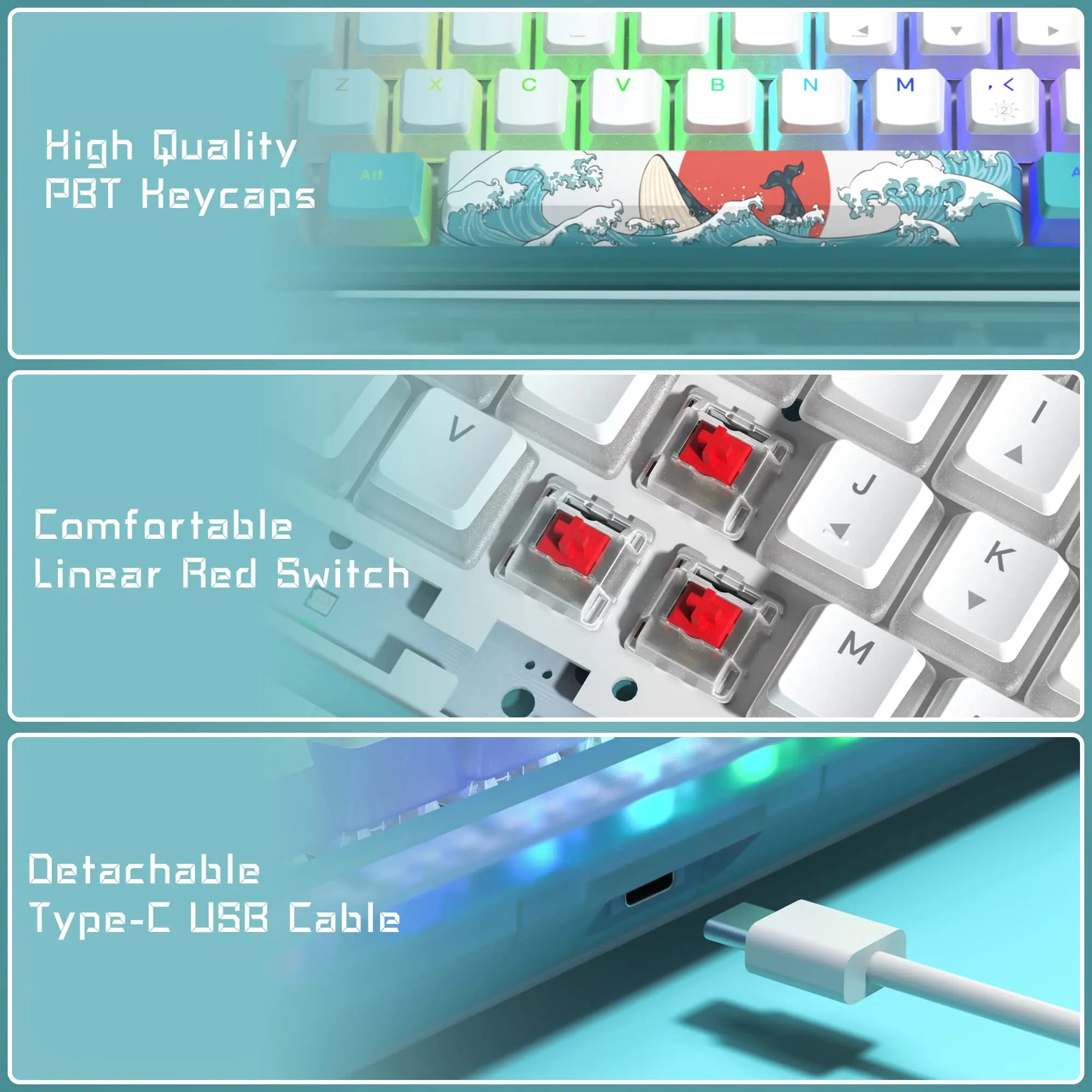 Womier WK61 Mechanical Keyboard RGB Wired Gaming Keyboard Hot-Swappable Blue Sea Theme with PBT Keycaps for Windows PC Gamers. 