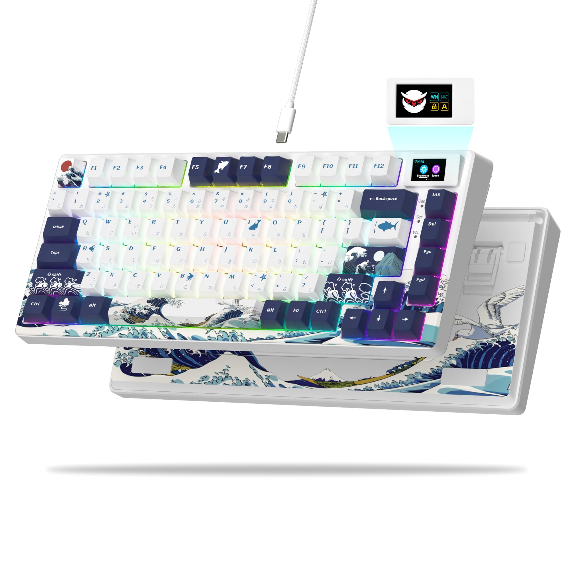 WOMIER Gasket Mount Wired Mechanical Gaming Keyboard With Smart Display S-K80 75% Hot Swappable Keyboard for PC Computer Laptop. 