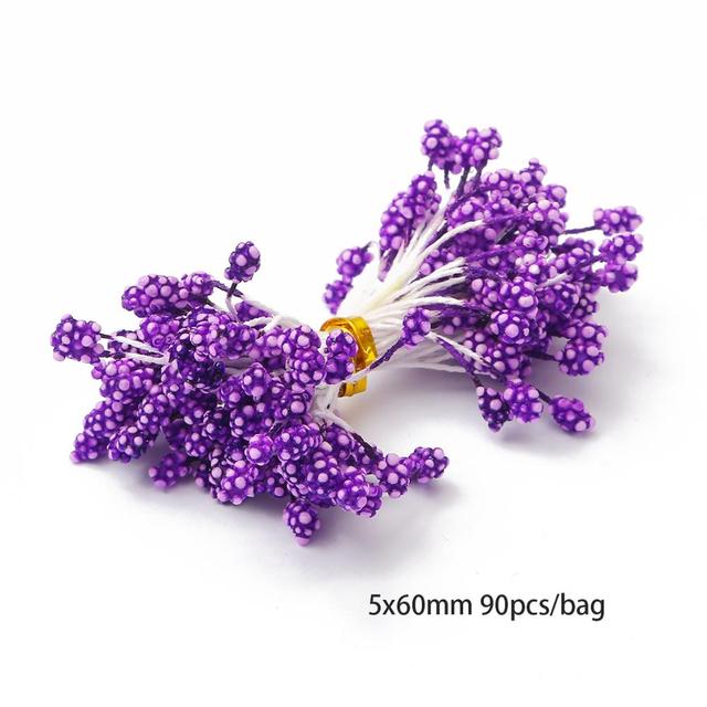 90pcs Red Artificial Flowers Stamen Berries Bundle Purple Cherry Diy Wedding Cake Box Wreaths Decor