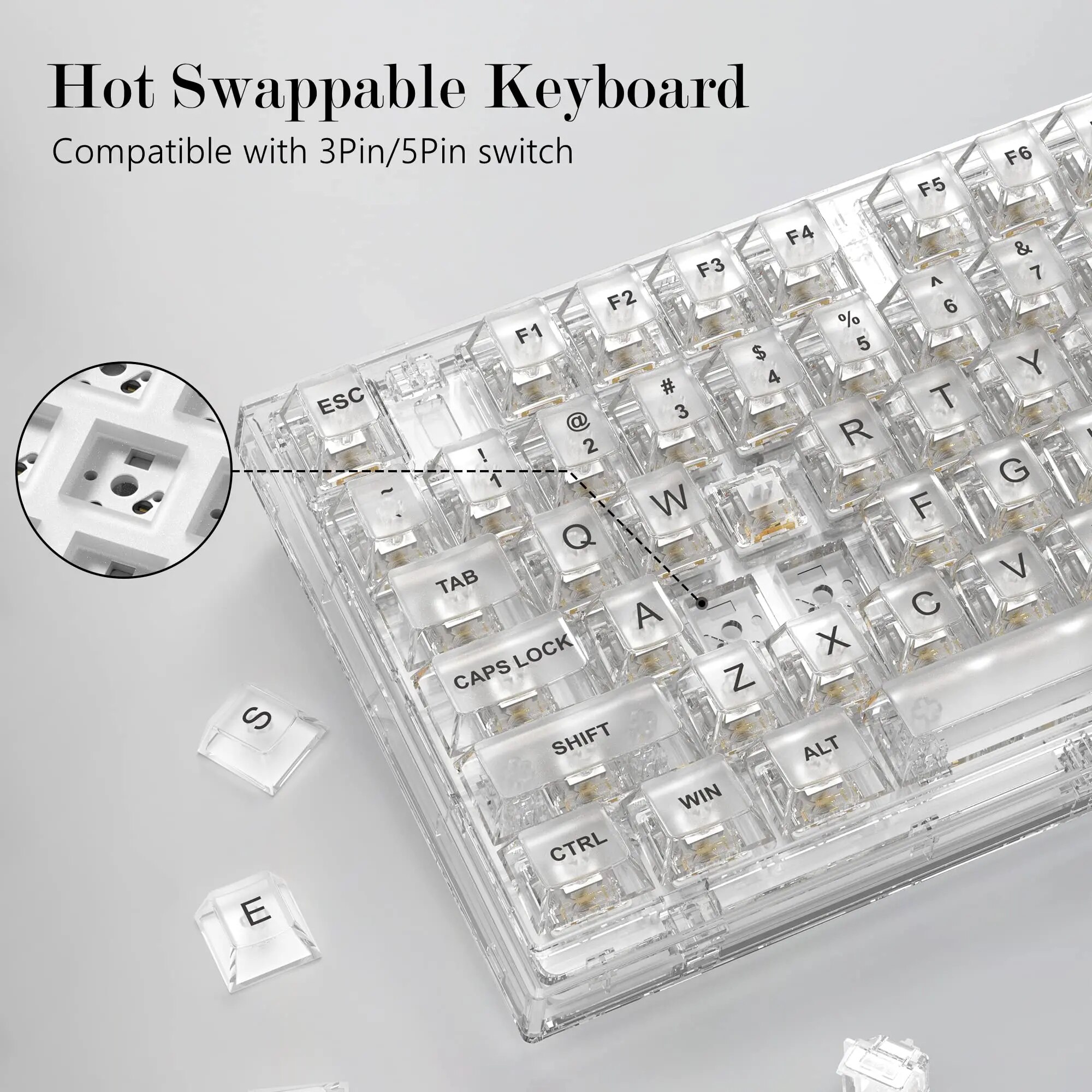 Womier SK75 75% Gamer Mechanical Keyboard Crystal Transparent Hot Swap Gaming Keyboard Tyce-c Wired RGB Backlit for PC Laptop. 