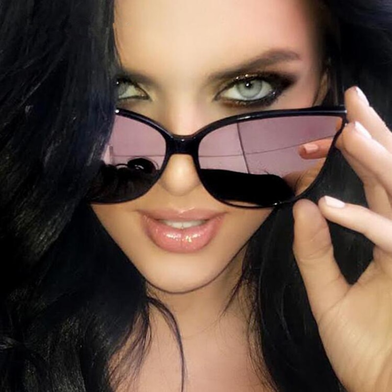 【happy one】ColorfulFashion Women Colour Luxury Flat Top Cat Eye Sunglasses oculos de men Twin oversized Sun glasses UV400. 
