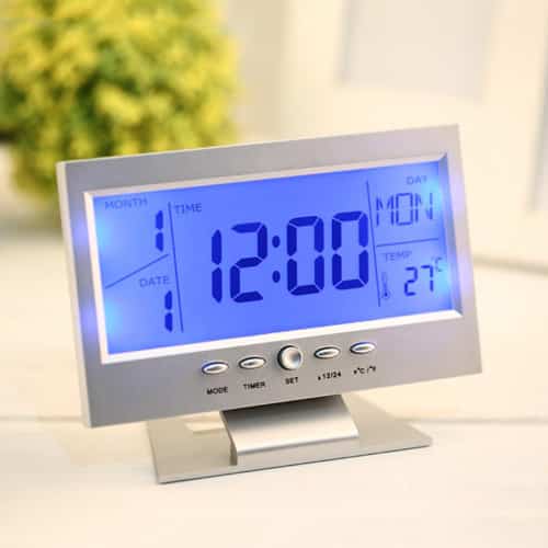 Voice Control Back-Light LCD Table Clock with Alarm. 