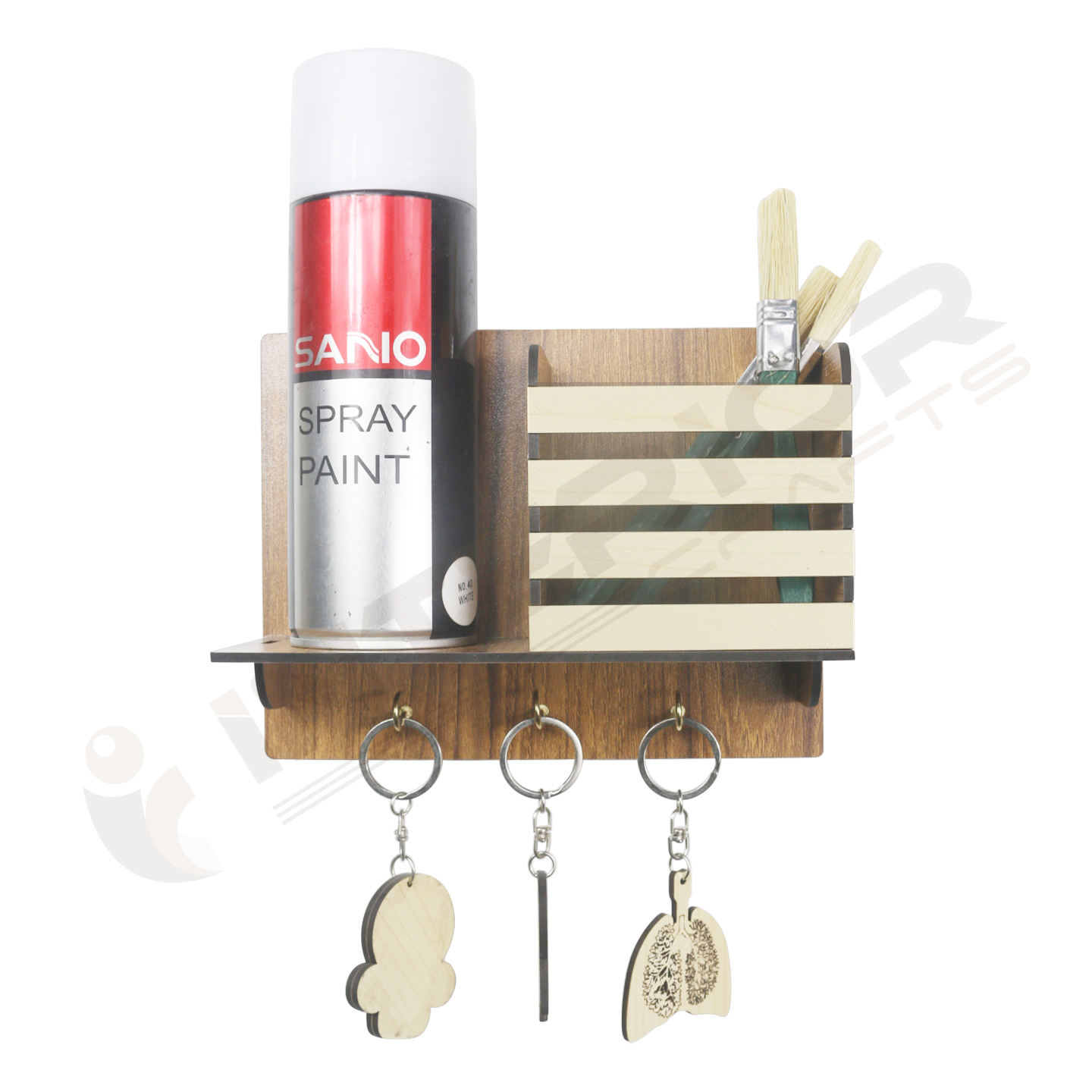 Wall Mounted plywood & MDF Key Holder With Shelf Storage Organizer Home Hanger– Dual Tone Finish by Interior Crafts INTE-6450