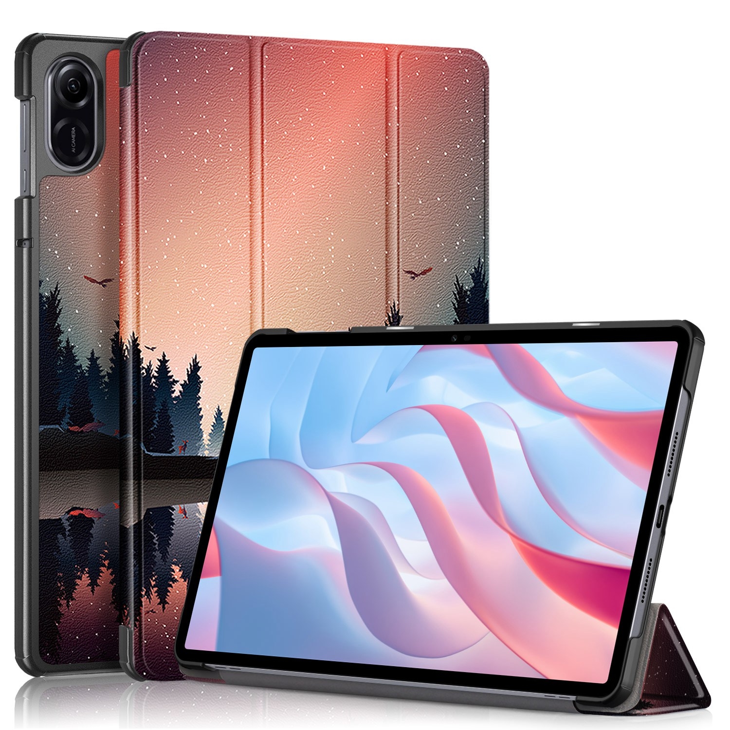 （COD Available)Coloured Drawing 3-Fold Holder Leather Case For Honor Pad X9 / X8 Pro 11.5