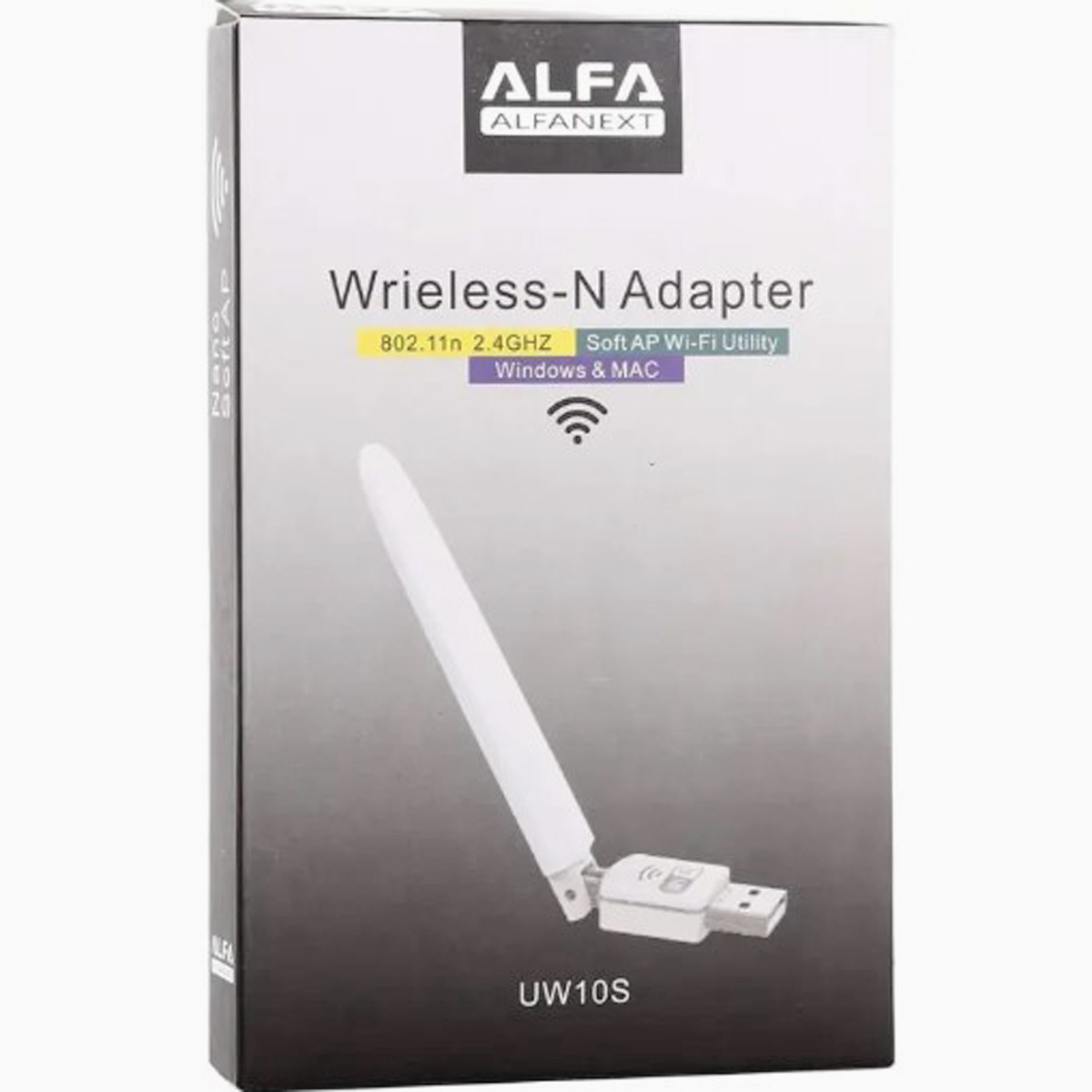 USB Wireless-N Adapter UW10S Alfa with Antenna- Black. 
