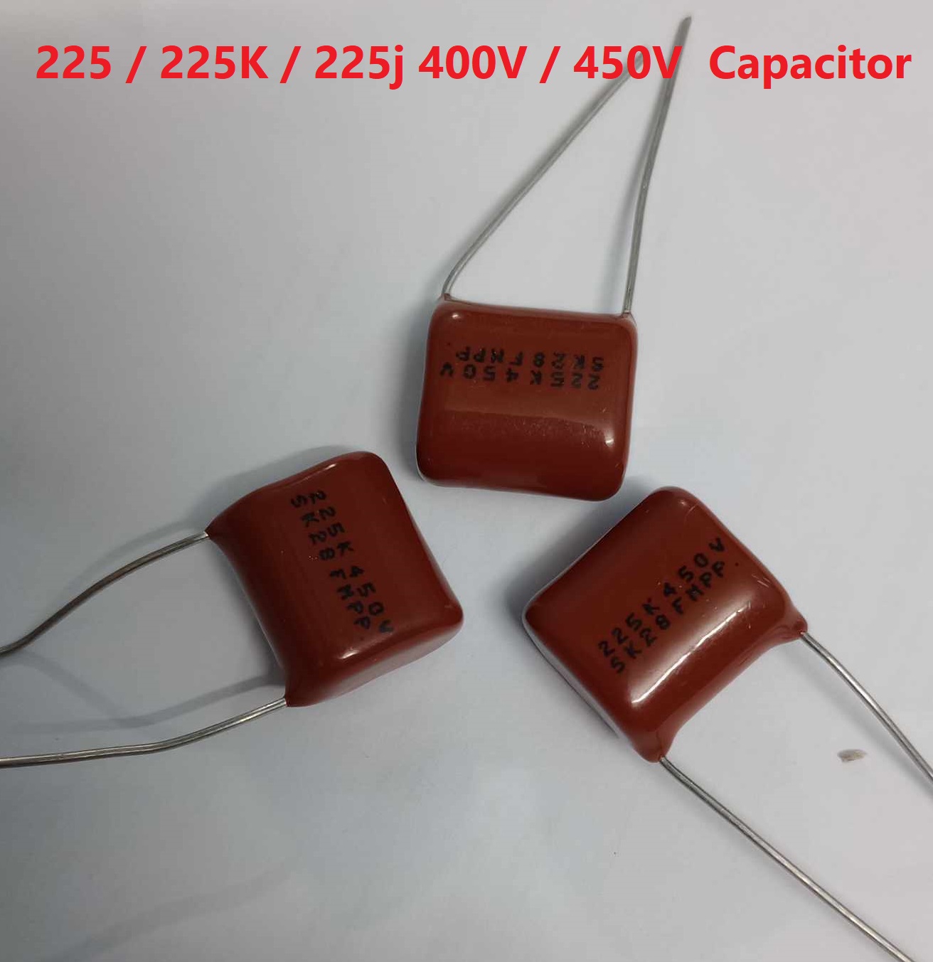 3Pcs-  METALLIZED 225 450V Capacitor Metallized 225j / 225K 450V / 400V Polypropylene Capacitor Mylar 2200nF Polyester Film Capacitors 2 Pin Leads Connections Leg. 