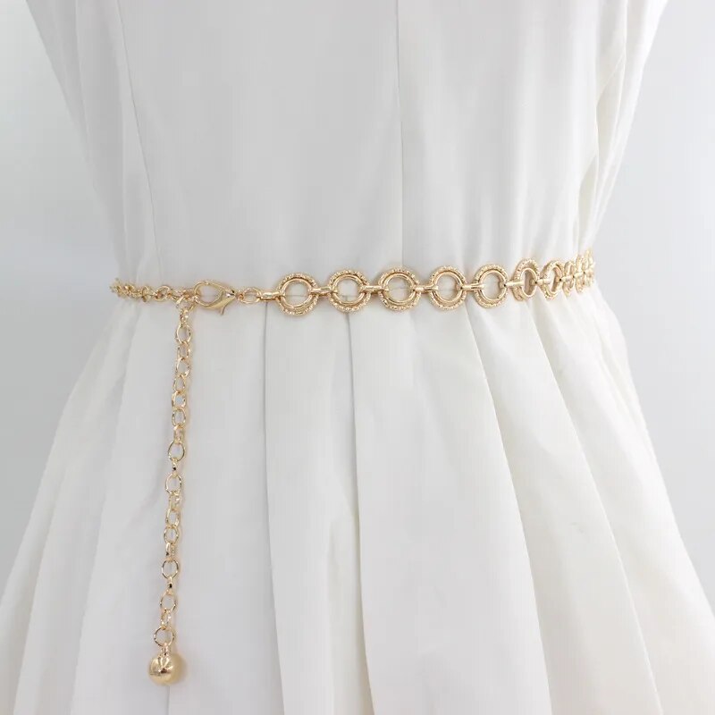 Fashion Circle Metal Waist Chain Belt Women'S Gold Silver