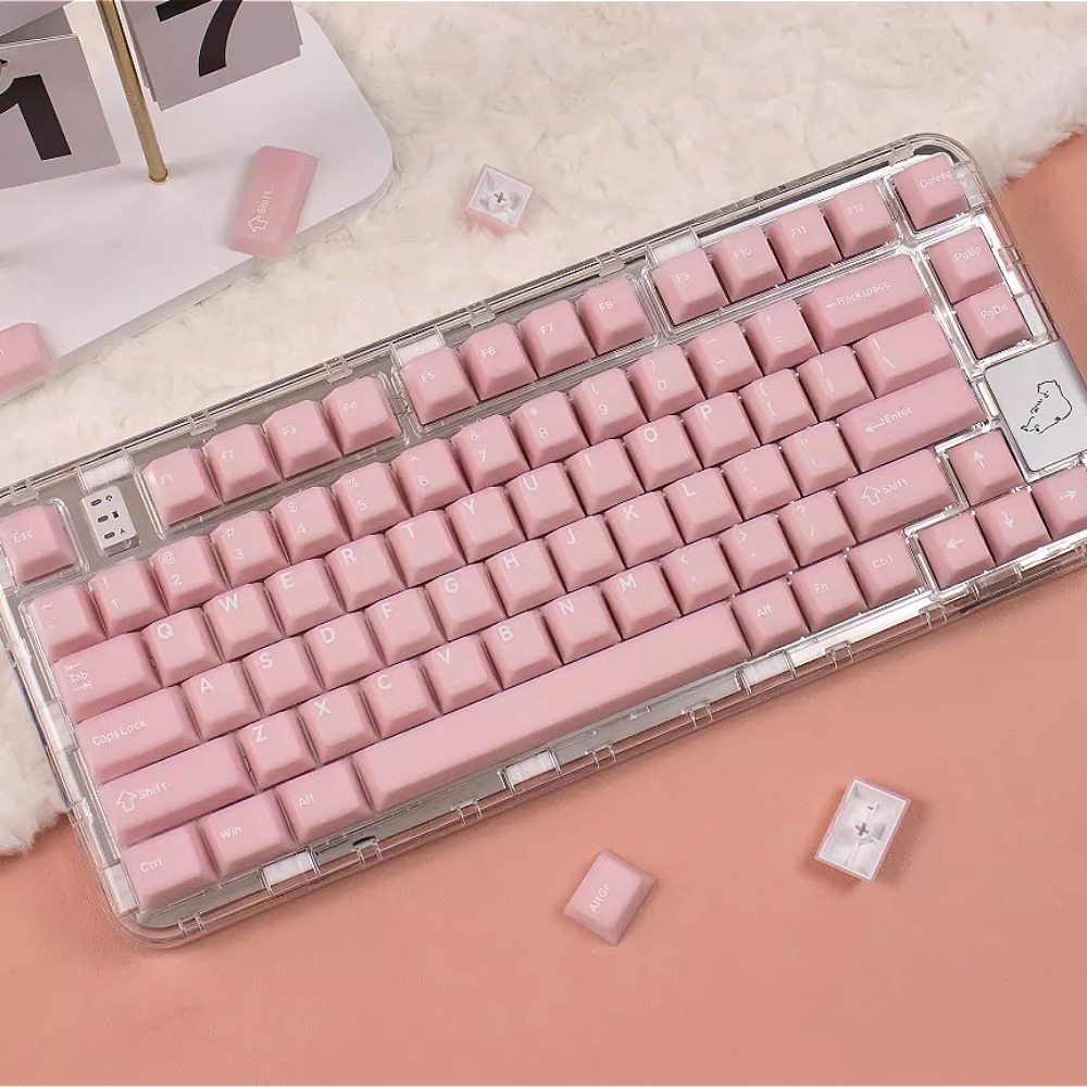 White marble 114 keys, cherry, keyboard keycaps, custom keycaps, simple personalized keycaps, mechanical keyboard accessories. 