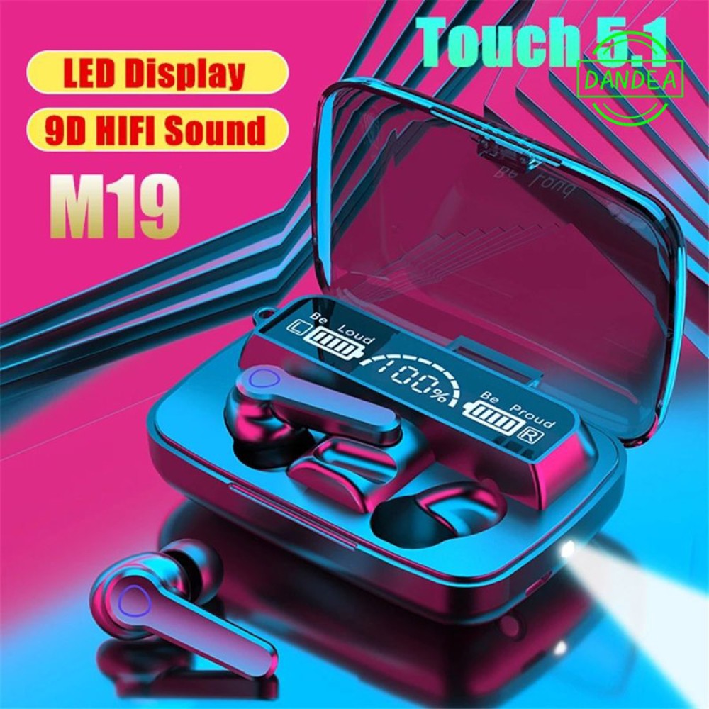V5.1 BT Wireless M19 Newest Digital Indicator True Wireless Headset-Black - Earbud