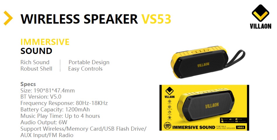 Wireless Speaker VILLAON VS53 Black. 