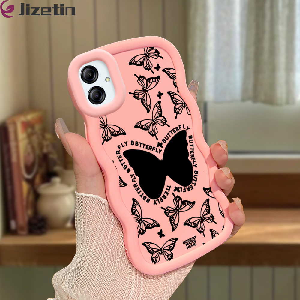 Jizetin for Samsung A04E Back Cover Black Butterfly Macaron Bright Color Wavy Shape Soft Mobile Phone Cases