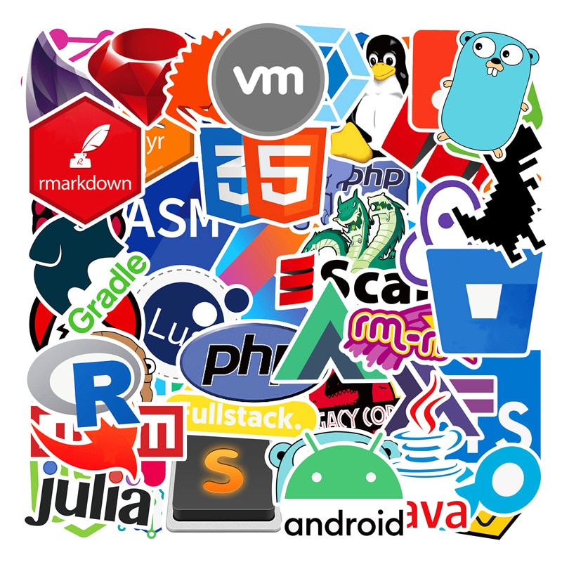 10/30/50/100pcs Programmer Internet Java Stickers Geek Php Docker Html Programming Language For Phone Laptop Luggage Car Decals. 