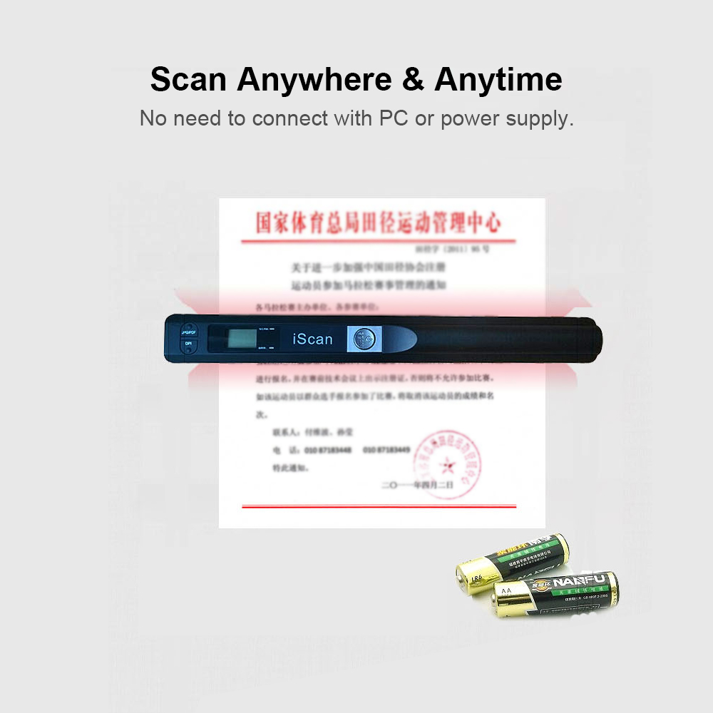 iScan Portable Scanner Mini Handheld Document Scanner A4 Book Scanner JPG and PDF Format 300/600/900 DPI. 