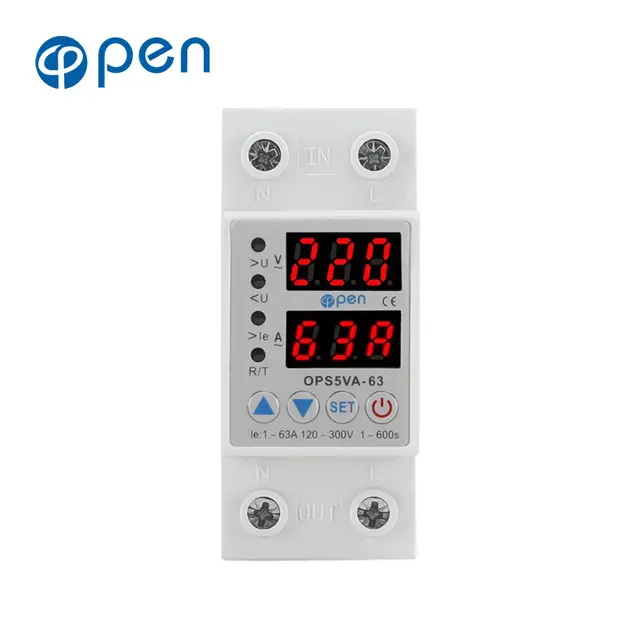 Adjustable over under voltage current protector 40A/63A- genuine open brand digital circuit breaker. 