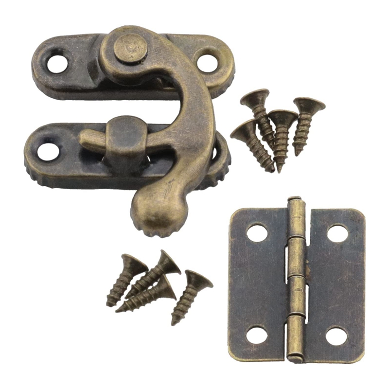 Small Box Hinges Bronze Right Latch Hook Hasp with Hinges and Screws. 