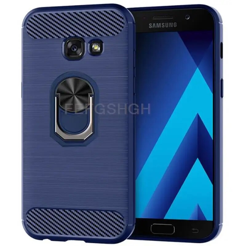 Carbon Fiber Ring Holder Stand Case For Samsung Galaxy A5 A3 A7 2017 SM A320F A520F A720F Silicone Shockproof Protective Cover. 