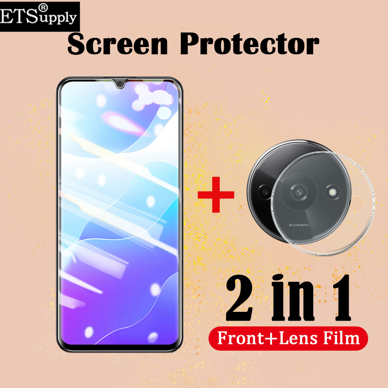 2Pack For Redmi A3X Screen Protector Tempered Glass Film + Lens Camera Protector Film for Xiaomi Redmi A3X