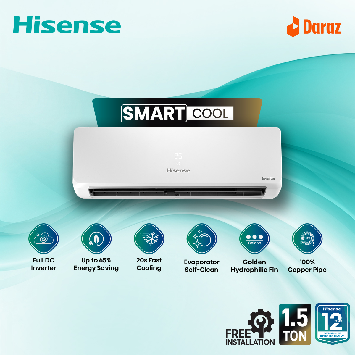 Hisense 1.5 Ton Smart Cool Full DC Inverter AC AS18TW4RMATD01BU | Free Delivery | Free Installation