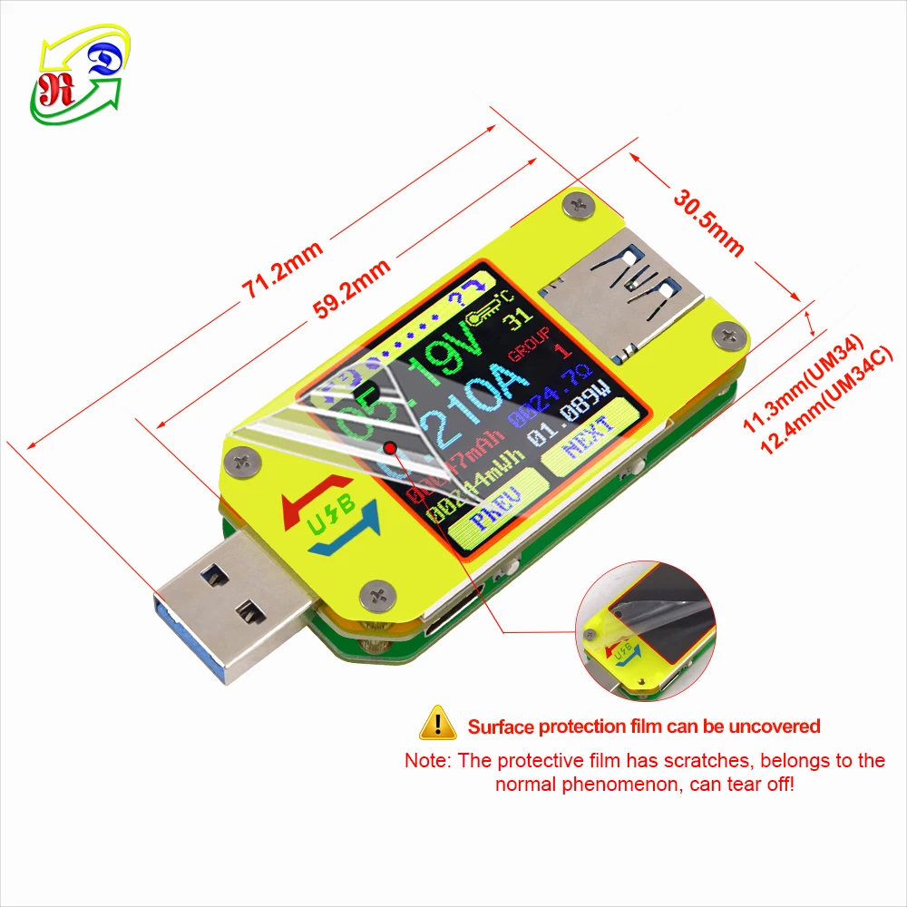 RD RIDEN UM34 UM34C for APP USB 3.0 Type-C DC Voltmeter ammeter voltage current meter charge measure cable resistance Tester. 